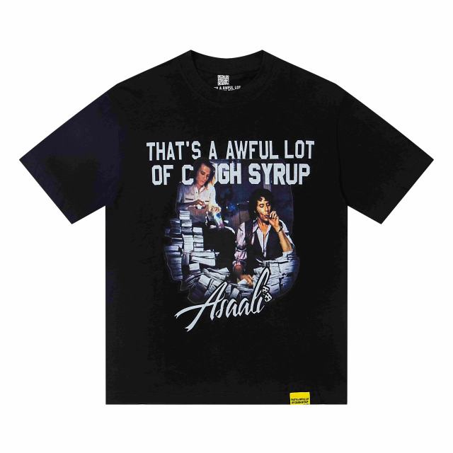 Cough Syrup Movie Scene Two Characters Stacked Cash Portrait Photo Asaali Cursive Signature Contrast Double Slogan Tee 29303852