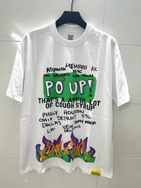 Cough Syrup PO' UP US City Name List Green Box Text Gradient Flame Front Purple Syrup Dripping Disposable Cup Print Tee 2 colors 29303911