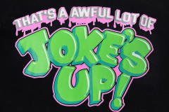Cough Syrup Cartoon Retro Streetwear Front Green Pink Outline Melting Bubble Joke’s Up Slogan Print Back Large Top Hat R Filled Repeat Logo Graphic Oversized T-Shirt 29343926