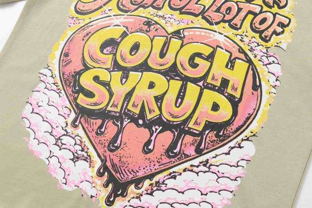 Cough Syrup Comic Cupid Heart Element Front Back Drip Text Slogan Printed Tee 29290026