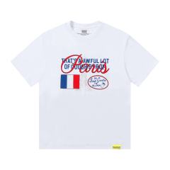 Cough Syrup Eiffel Tower France Flag Travel Stamp Graphic Front Large Bold Blue Stacked Letter Tee 2 colors 29290156