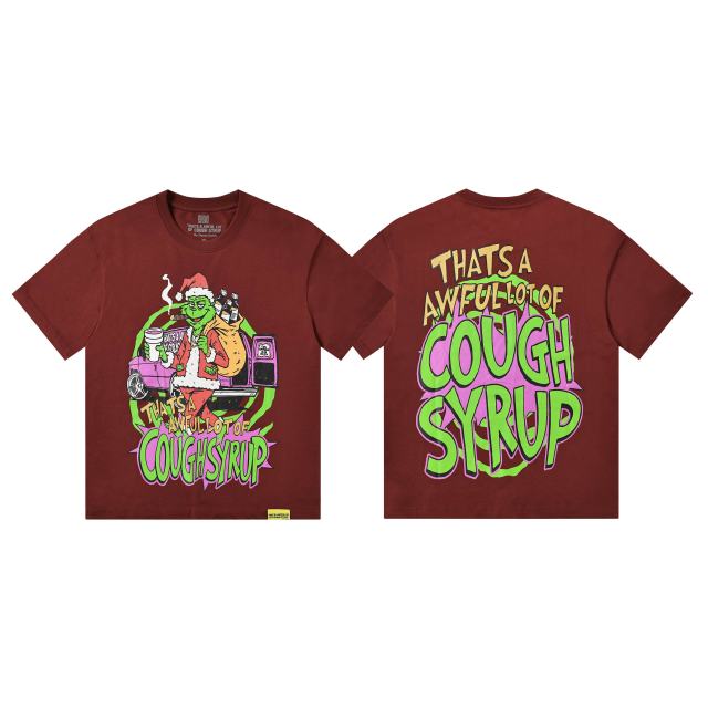 Cough Syrup Christmas Hip Hop Cartoon Grinch Lowrider Car Graphic Front Bubble Outline Stacked Slogan Tee 2 colors 29302084