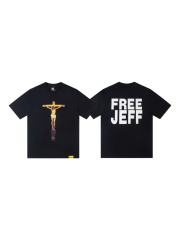 Cough Syrup Jesus Crucifix Portrait Front Large Bold Block Letter FREE JEFF Back Double Sided Print Tee 29303891