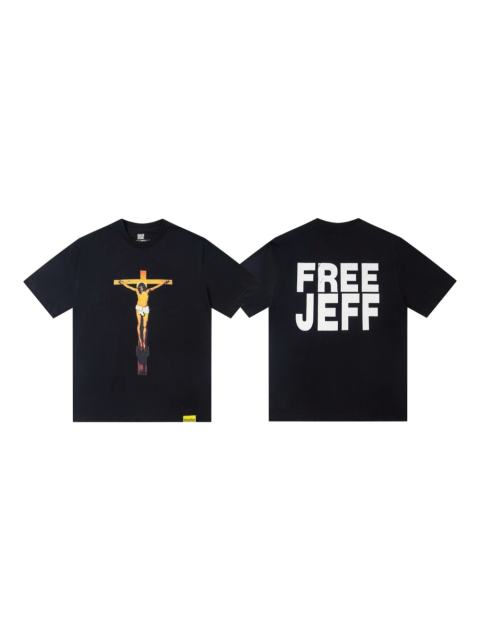 Cough Syrup Jesus Crucifix Portrait Front Large Bold Block Letter FREE JEFF Back Double Sided Print Tee 29303891