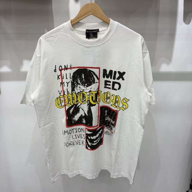 Mixed Emotion Red Frame Subculture Handwritten Graffiti Print T-shirt 29370453