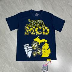 Cough Syrup Retro State Pride Streetwear Distressed Crack Font Mechanical Gear Michigan Outline Map Dual Side Print T-Shirt 3 colors 29344200