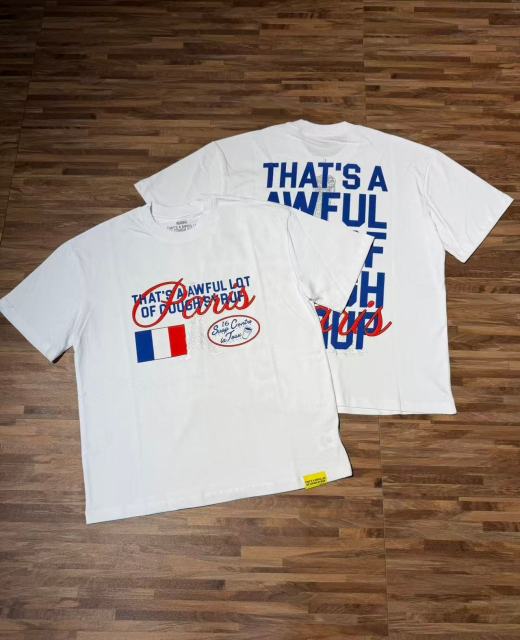 Cough Syrup Eiffel Tower France Flag Travel Stamp Graphic Front Large Bold Blue Stacked Letter Tee 2 colors 29290156