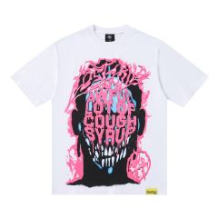 Cough Syrup Horror Teeth Portrait Print Back Irregular Flame Circle Demon Logo Double Sided Print Tee 2 colors 29304000