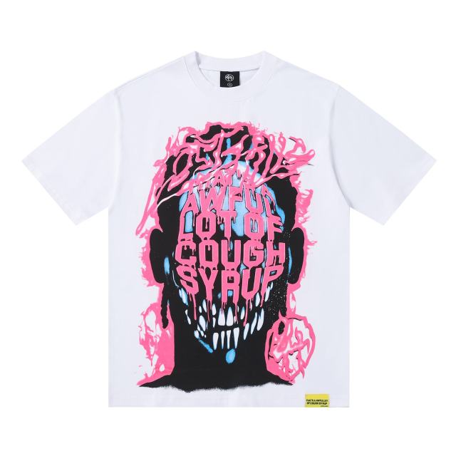 Cough Syrup Horror Teeth Portrait Print Back Irregular Flame Circle Demon Logo Double Sided Print Tee 2 colors 29304000