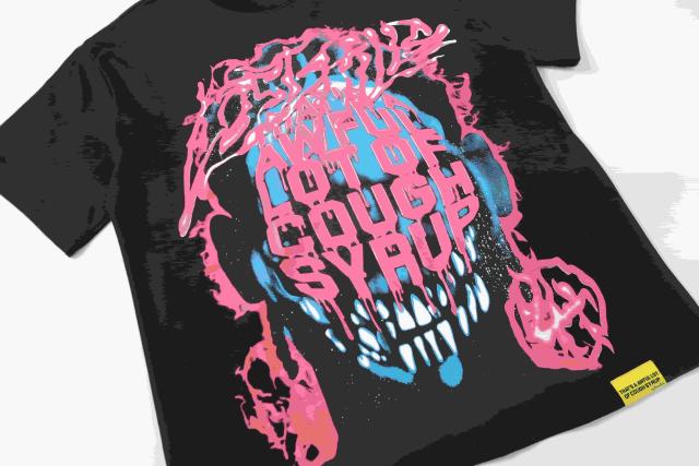 Cough Syrup Horror Teeth Portrait Print Back Irregular Flame Circle Demon Logo Double Sided Print Tee 2 colors 29304000