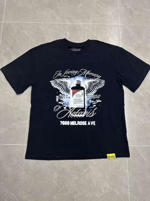 Cough Syrup Tribute Memorial Cursive Script Angel Wing Bottle Graphic Back Blue Block Letter Overlay Graffiti Tee 29303858