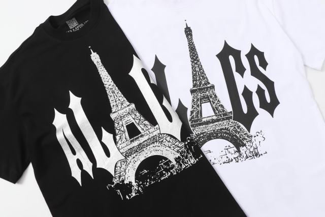 Cough Syrup Sketch Texture Eiffel Tower ALCS Gothic Letter Front Embedded Tower Stacked Slogan Tee 2 colors 29290147
