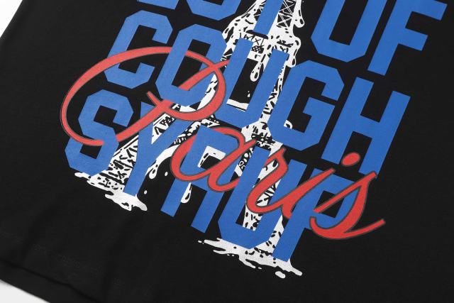 Cough Syrup Eiffel Tower France Flag Travel Stamp Graphic Front Large Bold Blue Stacked Letter Tee 2 colors 29290156