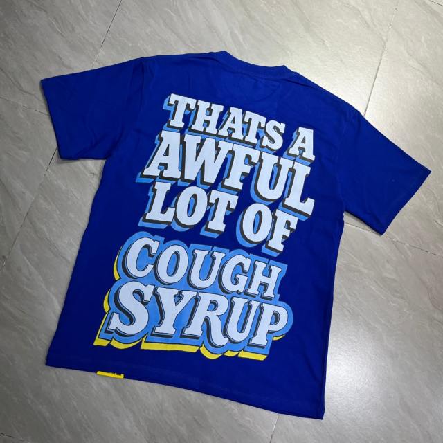 Cough Syrup West Coast Casual Fashion Bright Royal Blue Captain Mascot Pour Syrup Graffiti Bubble Font Print T-Shirt 29344090