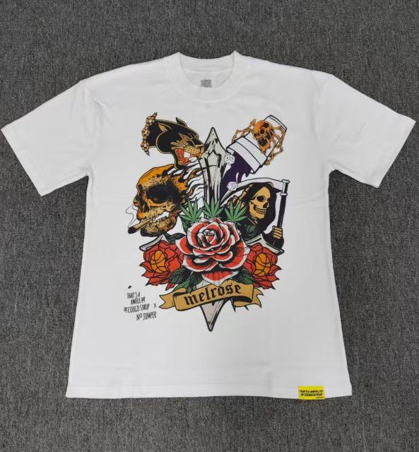 Cough Syrup Old School Tattoo Front Multi Skull Rose Basketball Graphic Back Cross Ribbon Letter Oversized T-Shirt 29357798