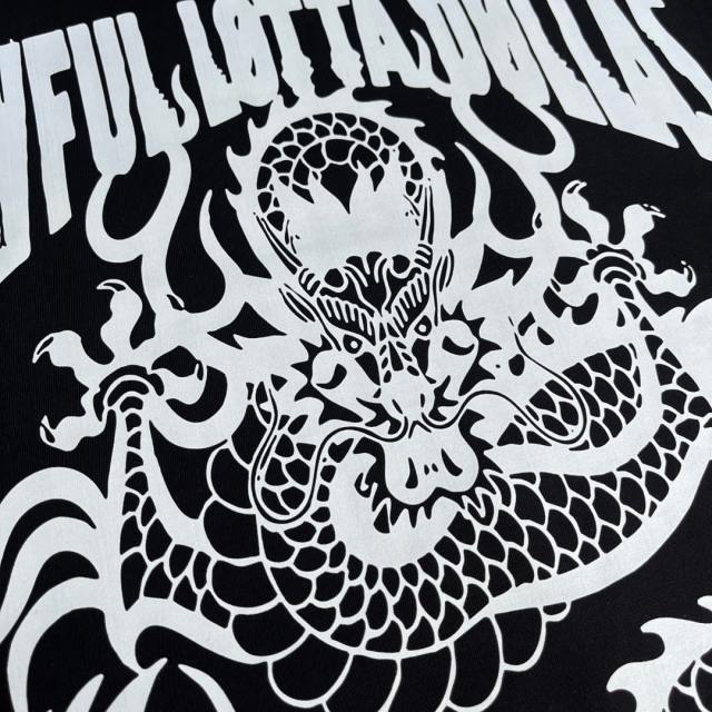 Cough Syrup Retro Festival Streetwear Black Base Oriental Dragon Line Drawing Gothic Typography Music Tour Print T-Shirt 29344175
