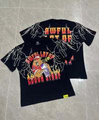 Cough Syrup Bear Holding Syrup Cup Flame Outline Arch Letter Front Orange Red Gradient 3D Block Letter Slogan Print Tee 29303918