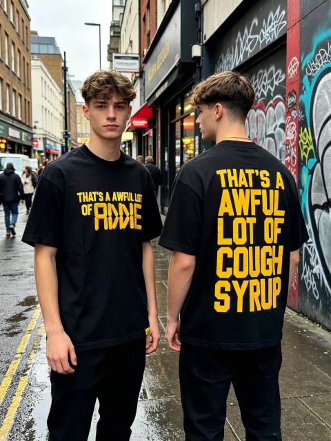 Cough Syrup Capsule Pill Golden Orange Letter Print Tee 2 colors 29359164
