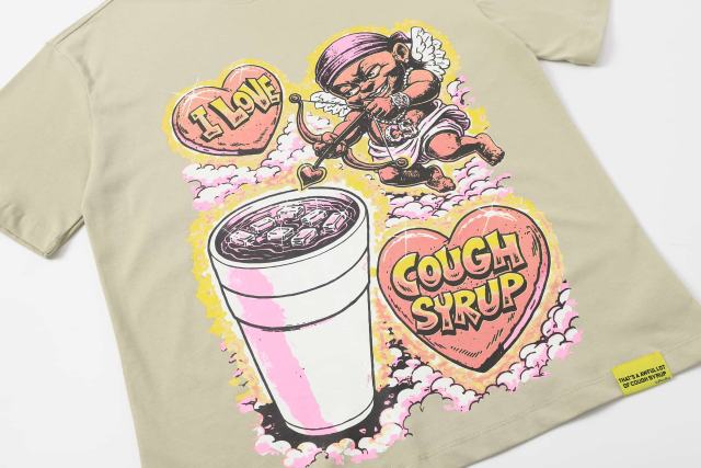 Cough Syrup Comic Cupid Heart Element Front Back Drip Text Slogan Printed Tee 29290026