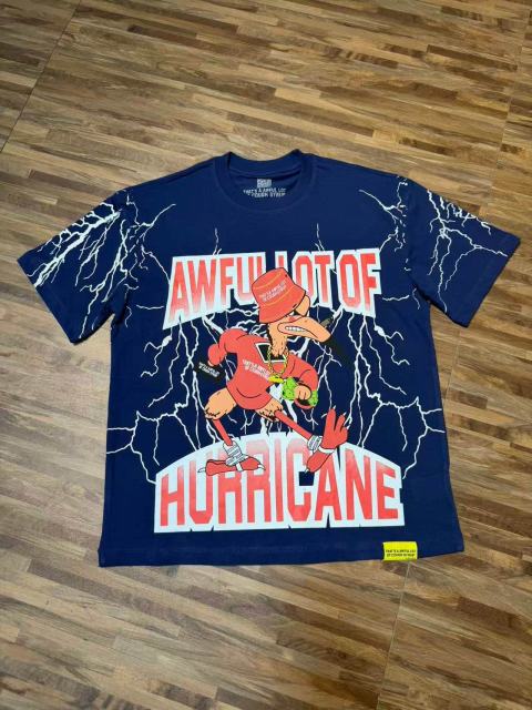 Cough Syrup Full Sleeve White Lightning Hurricane Cartoon Bird Front Gradient Stacked Full Slogan Print Tee 2 colors 29290161