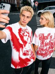 Cough Syrup Sketch Cupid Angel Tattoo Detail Front Gothic Stacked Cursive Slogan Back Tee 4 colors 29290017