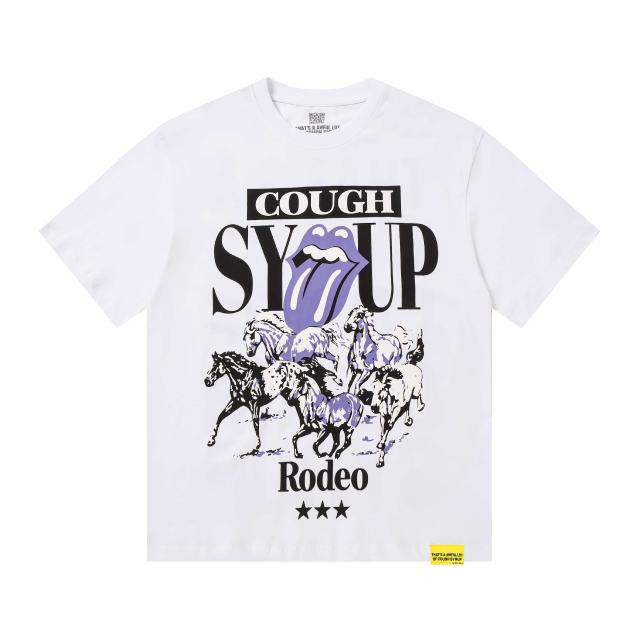 Cough Syrup Running Horses Purple Tongue Split Letter Front Full Stacked Slogan Back Tee 2 colors 29290051