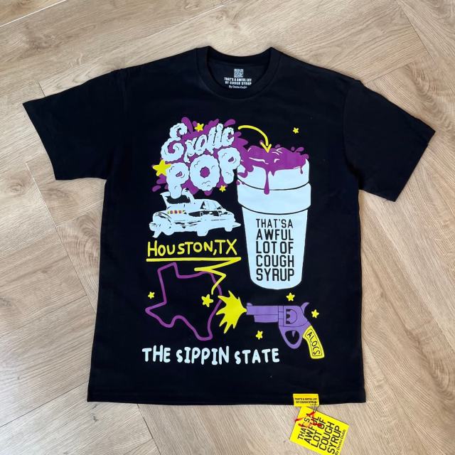 Cough Syrup Southern Hip Hop Streetwear Front Houston Texas Map Pistol Lowrider Car Purple Syrup Cup Exotic Pop Cartoon Scene Print T-Shirt 29345308