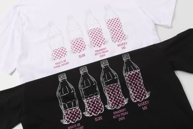 Cough Syrup Four Outline Syrup Bottles Pink Polka Dot Liquid Level Front Half Pink Dot Filled Stacked Slogan Tee 2 colors 29290183
