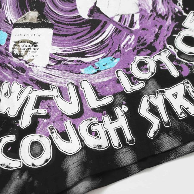 Cough Syrup Trippy Purple Liquid Splash Vortex Graphic Two Sided Print Black Spiral Tie Dye Unisex Tee 29303783