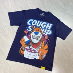 Cough Syrup West Coast Casual Fashion Solid Navy Blue Laid Back Tiger Mascot Pour Syrup Graffiti Bubble Font Print T-Shirt 29344147