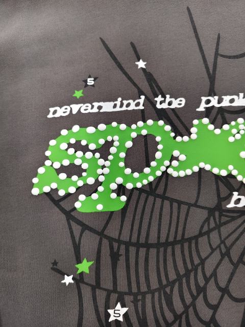 [On Sale] Sp*der Charcoal Grey Green Rhinestone Spider Web Pullover Hoodie
