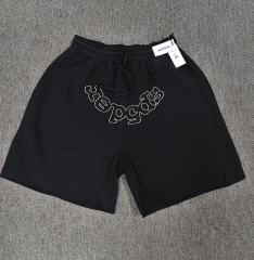 Black White Outline Arch Sp5der Raw Edge Sweat Shorts