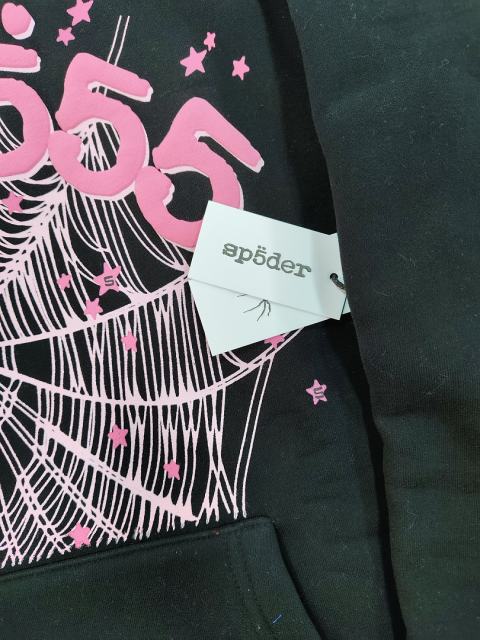 [On Sale] Sp*der Black Pink Double 555 Spider Web Star Pullover Hoodie