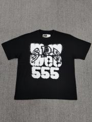 1:1 Top Quality Black White Spray Texture SPS Web 555 Short Sleeve T-Shirt
