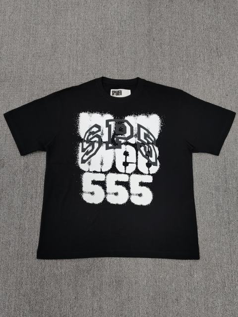 1:1 Top Quality Black White Spray Texture SPS Web 555 Short Sleeve T-Shirt