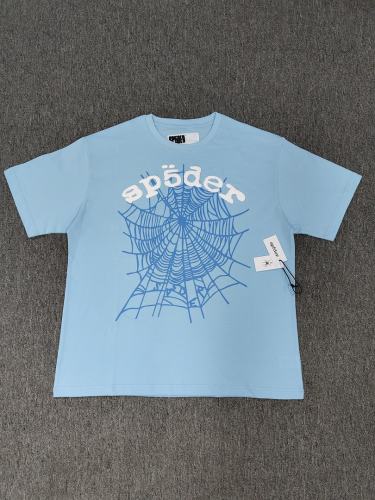 1:1 Top Quality Baby Blue White Foam Matching Blue Spider Web Short Sleeve T-Shirt