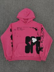 [On Sale] Sp*der Pink Big Distressed Graffiti Letter Pullover Hoodie