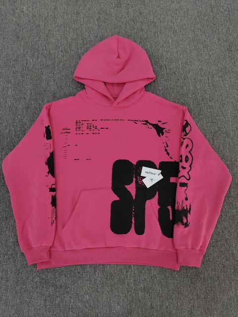 [On Sale] Sp*der Pink Big Distressed Graffiti Letter Pullover Hoodie