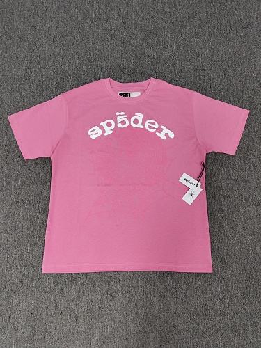 1:1 Top Quality Pink White Foam Tone-On-Tone Spider Web Short Sleeve T-Shirt