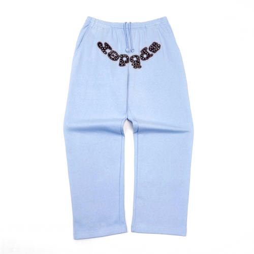 1:1 TOP Quality Rhinestone Patch Zip Up Hoodie & Straight Sweatpants Matching Set