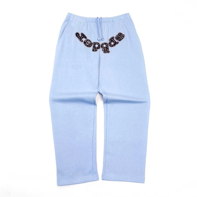 1:1 TOP Quality Rhinestone Patch Zip Up Hoodie & Straight Sweatpants Matching Set