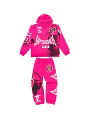 1:1 Quality Screen-Printed Slogan Hoodie & Pants Set