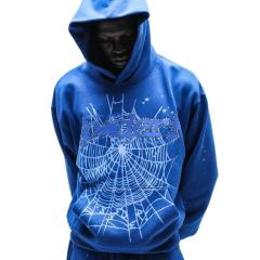 1:1 TOP Quality Blue Rhinestone Printed Hoodie & Pants Set