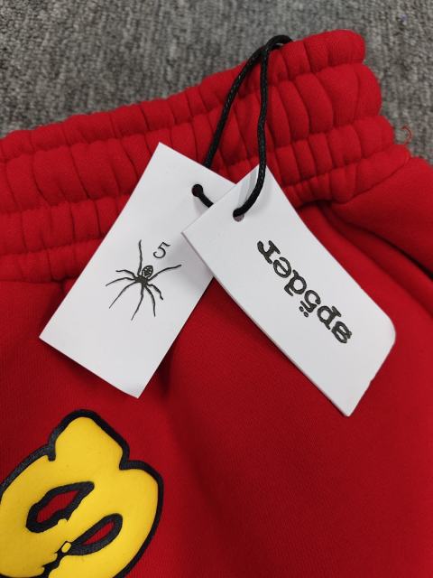 Red Yellow Reverse Arch Raw Hem Sweat Shorts