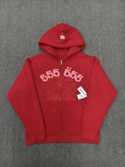 [On Sale] Sp*der Red 555 Rhinestone Spider Web Zip Up Hoodie