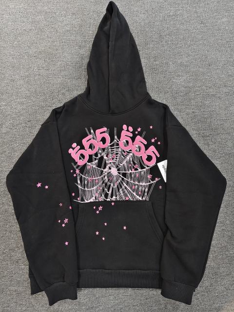 [On Sale] Sp*der Black Pink Double 555 Spider Web Star Pullover Hoodie