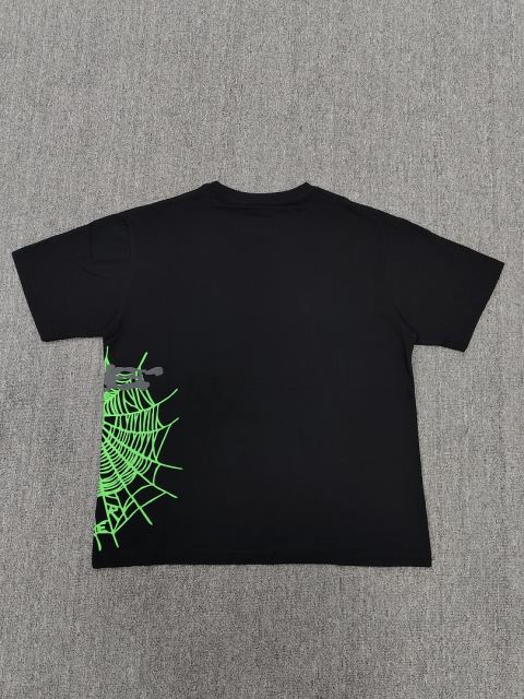 1:1 Top Quality Black Neon Green Side Spider Web Mixed Star Short Sleeve T-Shirt
