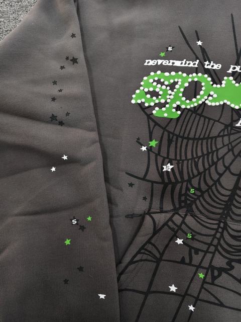 [On Sale] Sp*der Charcoal Grey Green Rhinestone Spider Web Pullover Hoodie