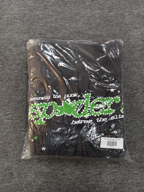 [On Sale] Sp*der Charcoal Grey Green Rhinestone Spider Web Pullover Hoodie