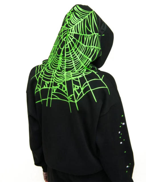 1:1 Quality Green Spider Web Printed Hoodie & Pants Set